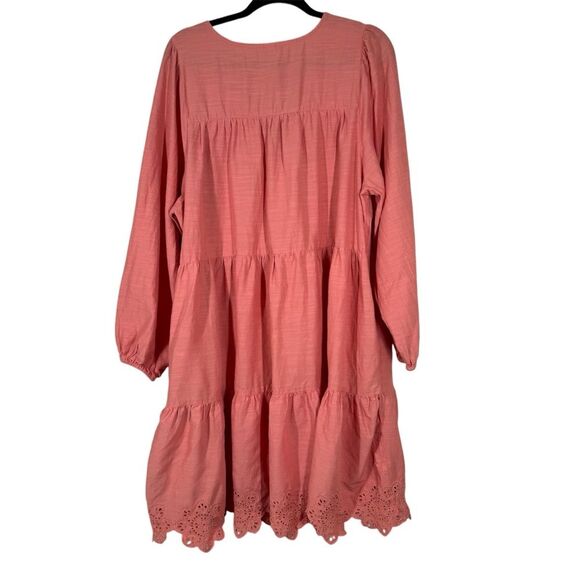 Old Navy Aspen Lace Up Tiered Summer Dress Coral Long Sleeve Plus Size XXL - Picture 6 of 8